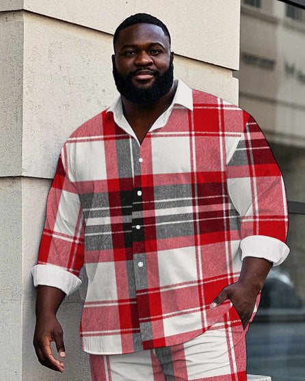 Big & Tall Black Red Plaid T-Shirt Pants Set for big men view 2