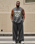 Big & Tall Streetwear Skull Vest Pants Set for big men view 1