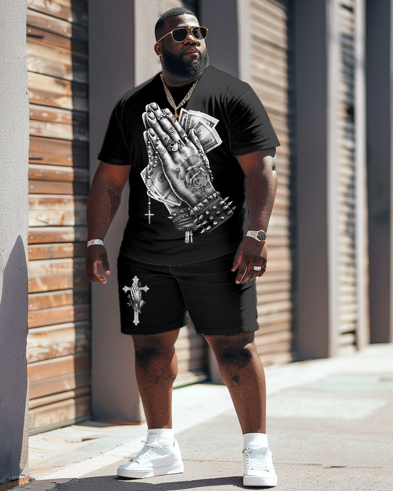 Big & Tall Graphic Streetwear Vintage Two-piece Set for big men view 1