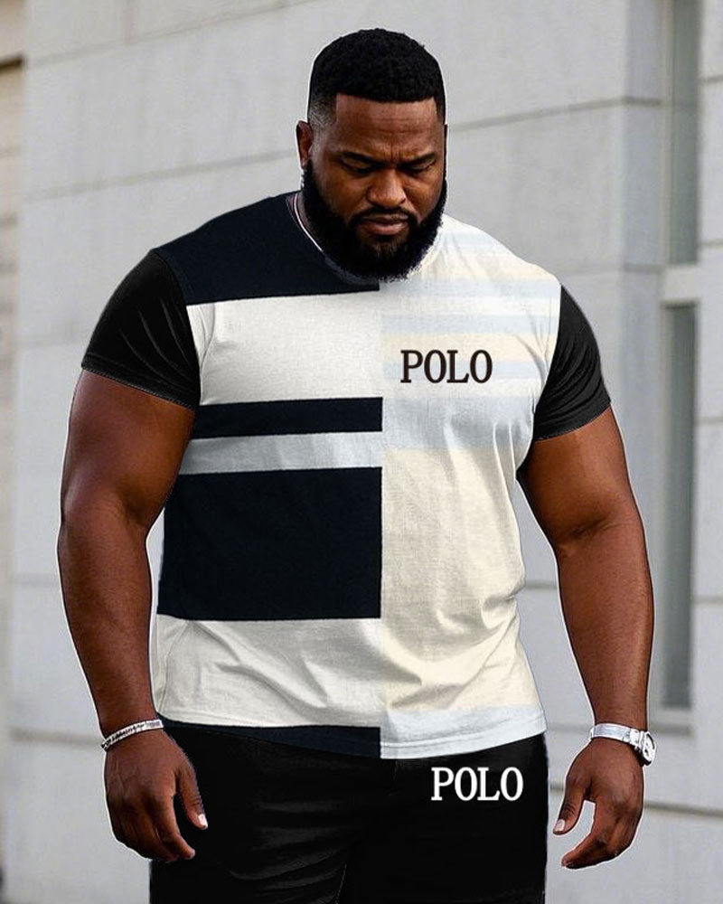Big & Tall Black Colorblock T-Shirt Shorts Set for big men view 2