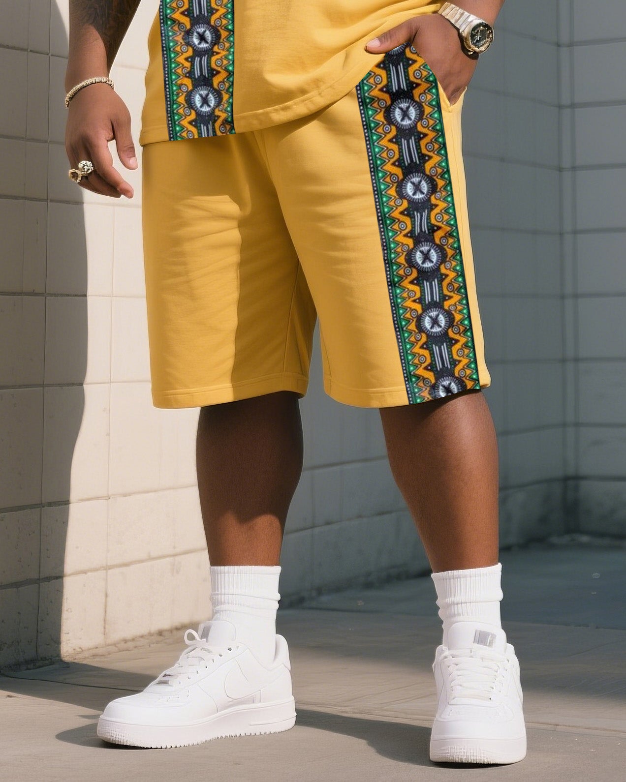 Big & Tall Striped Graphic T-Shirt Shorts Set for big men view 3