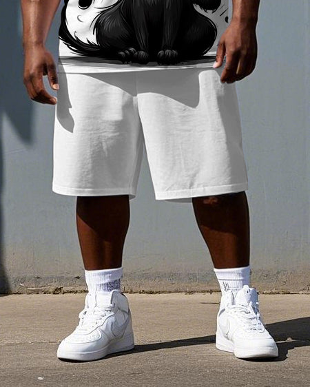 Big & Tall Black Graphic T-Shirt Shorts Set for big men view 3