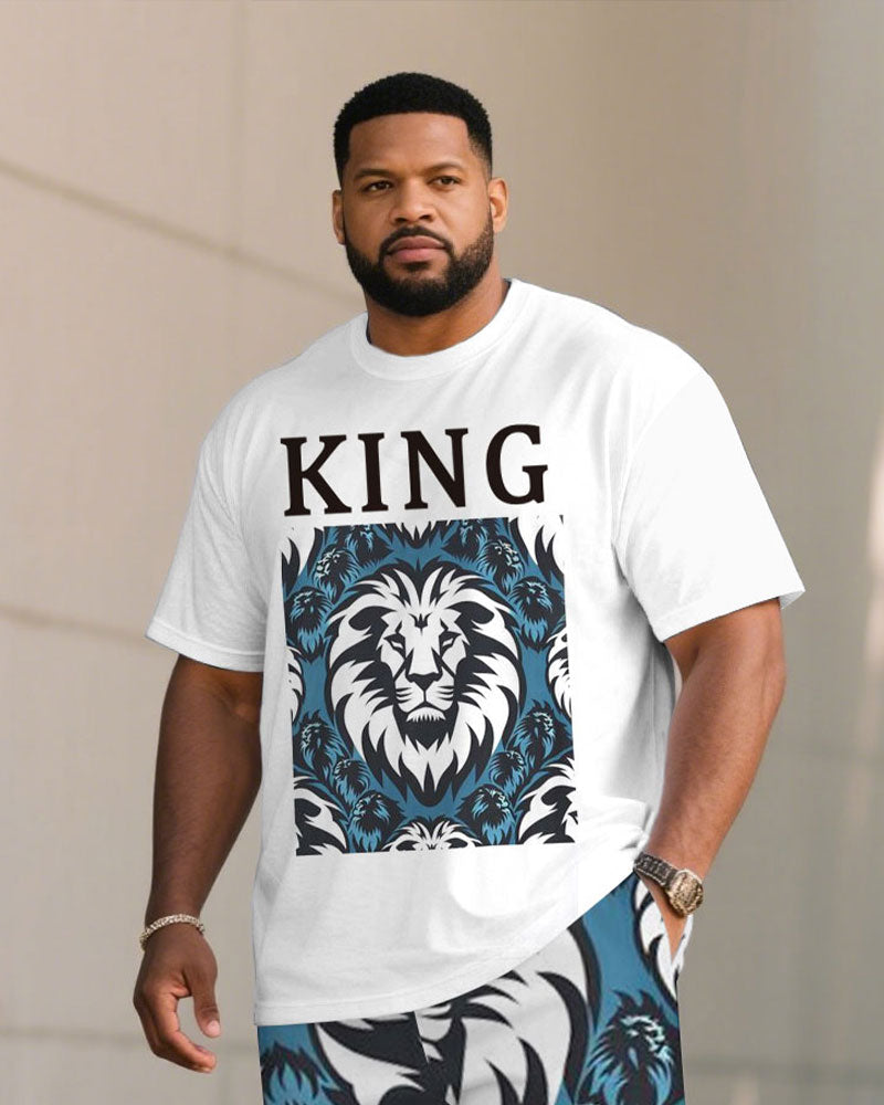 Big & Tall White Graphic T-Shirt Shorts Set for big men view 2