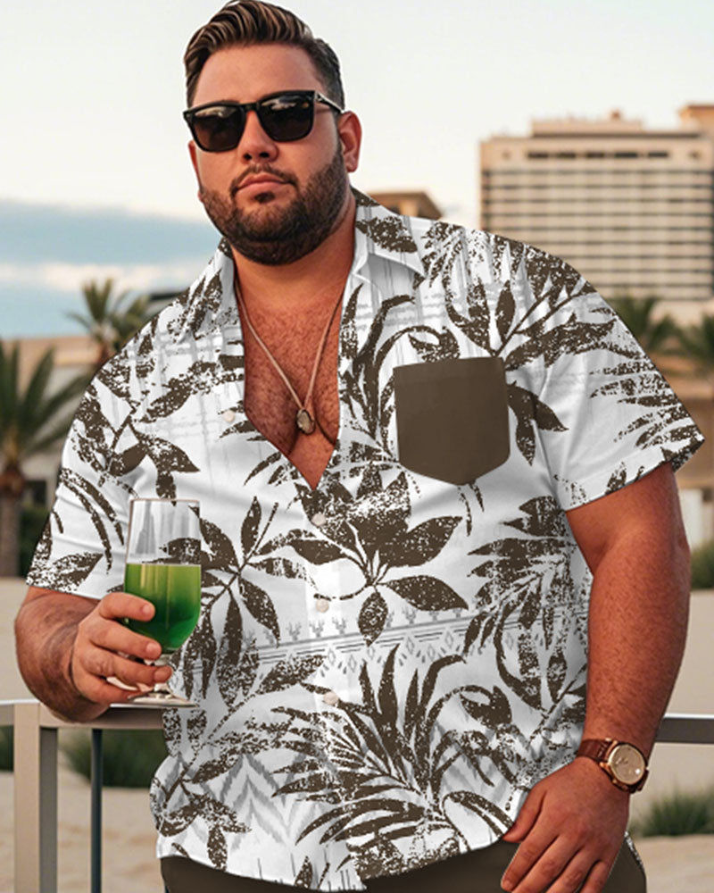 Big & Tall Green Hawaiian Tropical T-Shirt Shorts Set for big men view 2