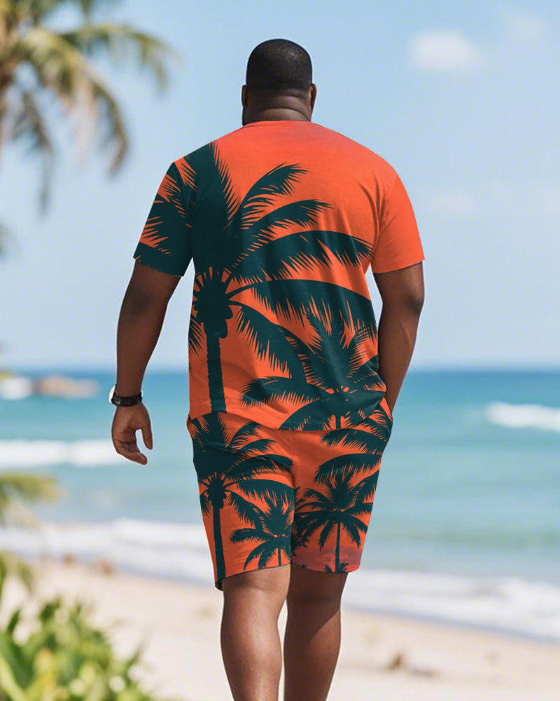 Big & Tall Orange Hawaiian Graphic T-Shirt Shorts Set for big men view 4