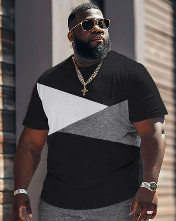 Big & Tall Black White Colorblock Two-piece Set for big men view 3