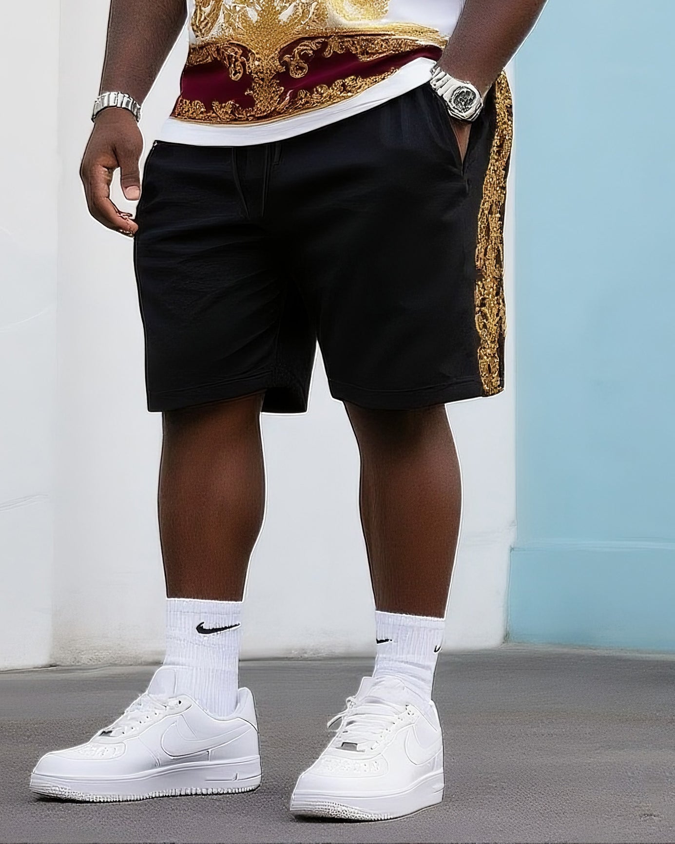 Big & Tall Vintage T-Shirt Shorts Set for big men view 3