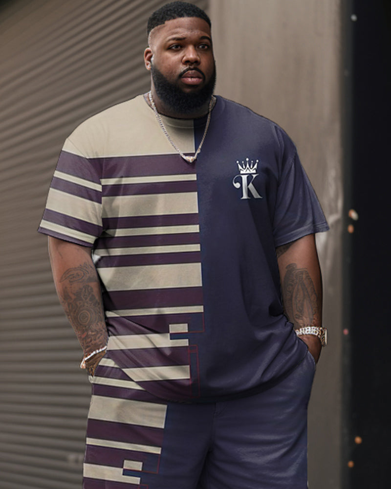 Big & Tall Striped Graphic Streetwear Two-piece Set for big men view 2
