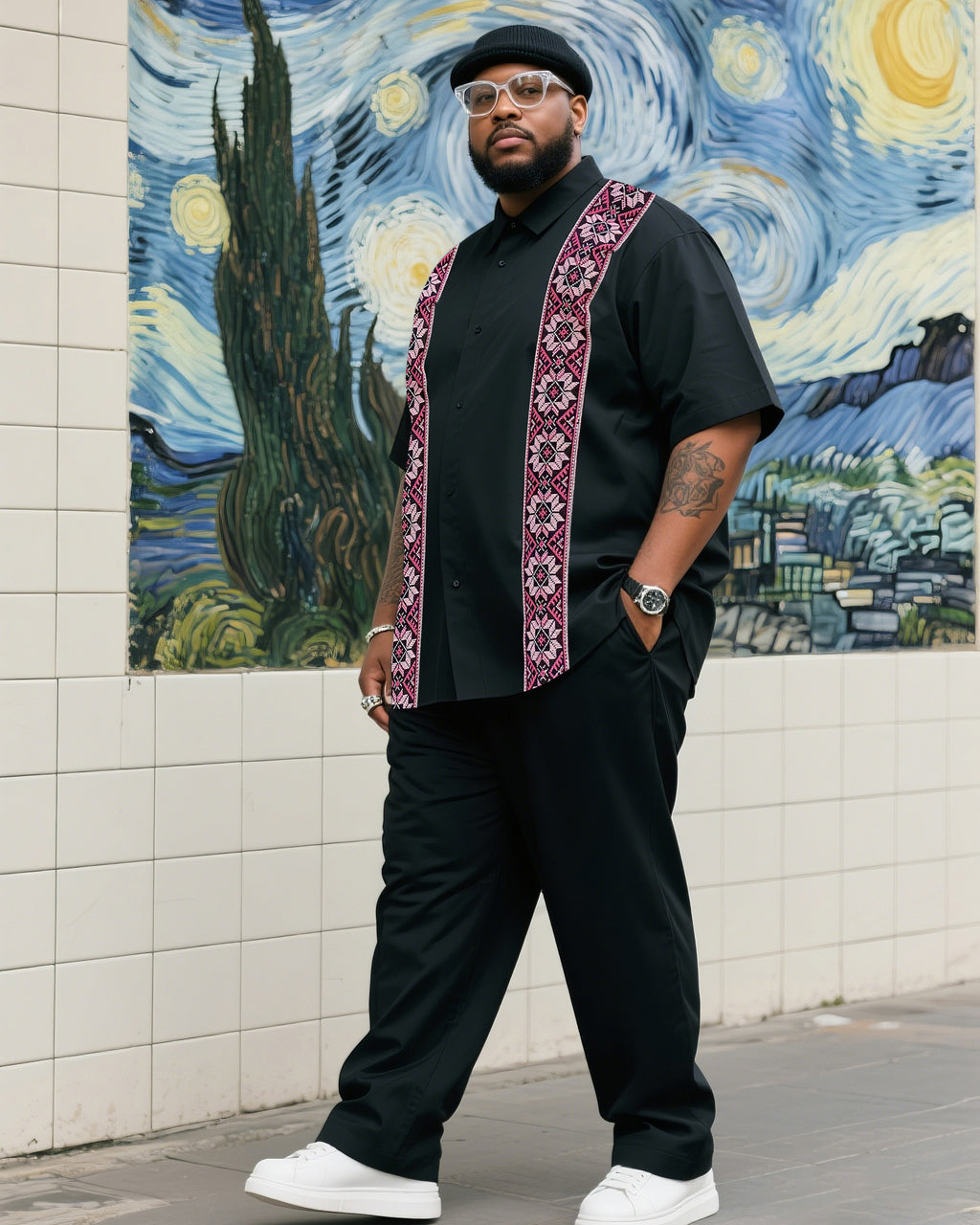 Big & Tall Black Vintage T-Shirt Pants Set for big men view 1