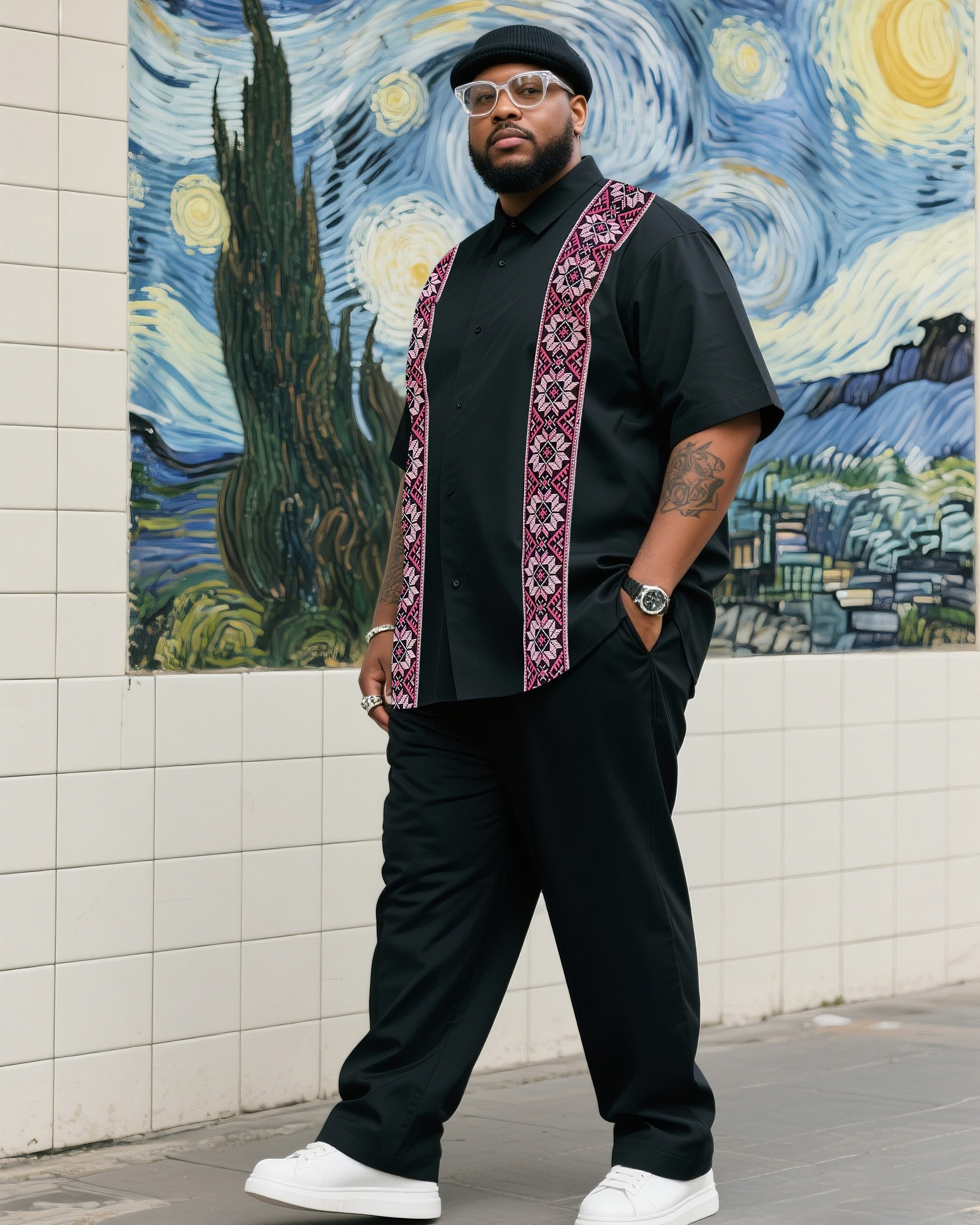 Big & Tall Black Vintage T-Shirt Pants Set for big men view 1