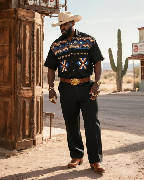 Big & Tall Western Geometric T-Shirt Pants Set for big men view 1