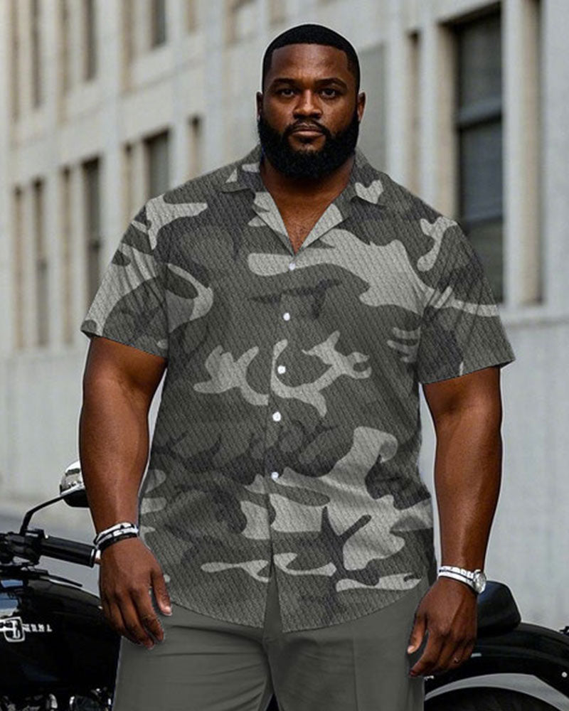 Big & Tall Gray Camouflage T-Shirt Pants Set for big men view 2