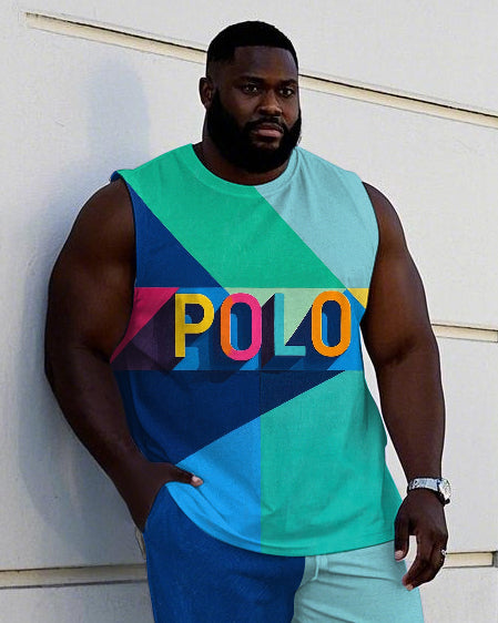 Big & Tall Colorblock Graphic Vest Pants Set for big men view 2