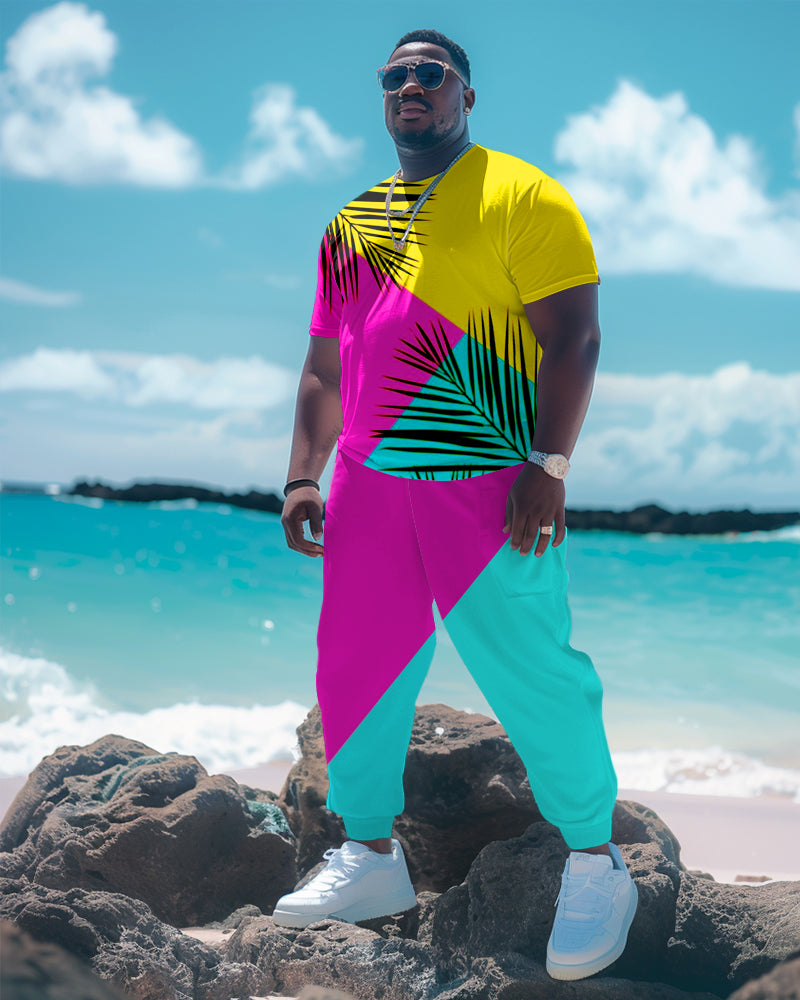 Big & Tall Colorblock Graphic T-Shirt Pants Set for big men view 1