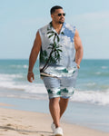 Big & Tall Hawaiian Graphic T-Shirt Shorts Set for big men view 1