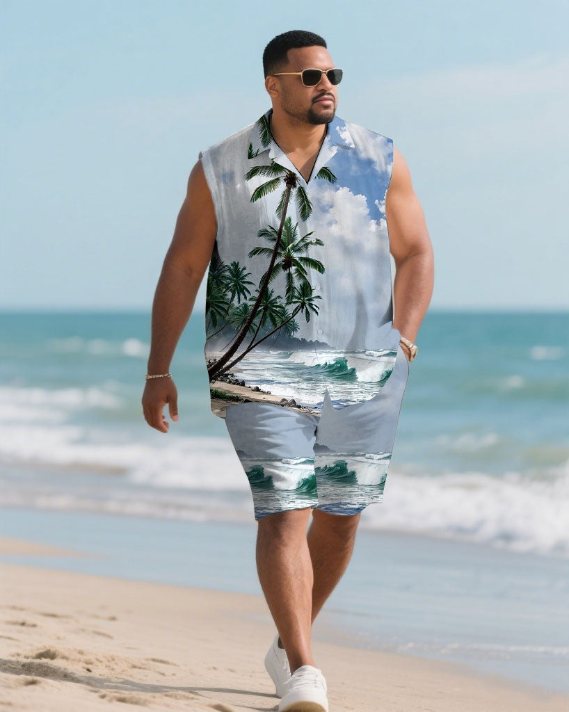 Big & Tall Hawaiian Graphic T-Shirt Shorts Set for big men view 1