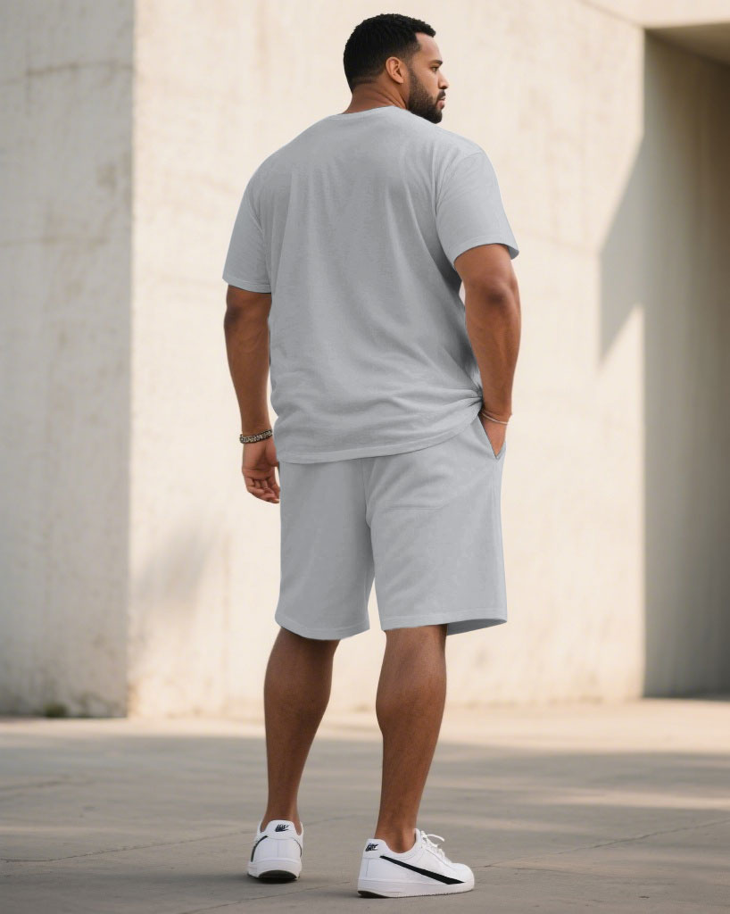 Big & Tall Black Red Colorblock T-Shirt Shorts Set for big men view 4