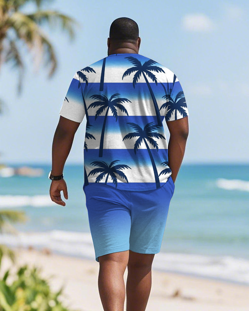 Big & Tall Blue Hawaiian Gradient T-Shirt Shorts Set for big men view 4