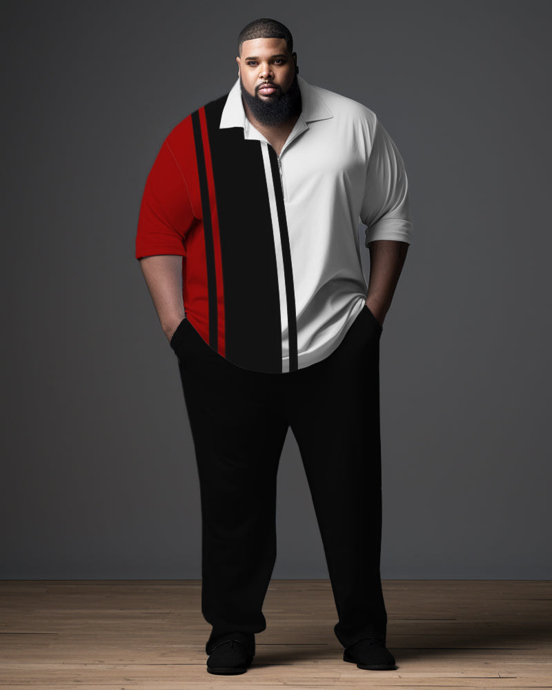 Big & Tall Colorblock Striped Polo Pants Set for big men view 1