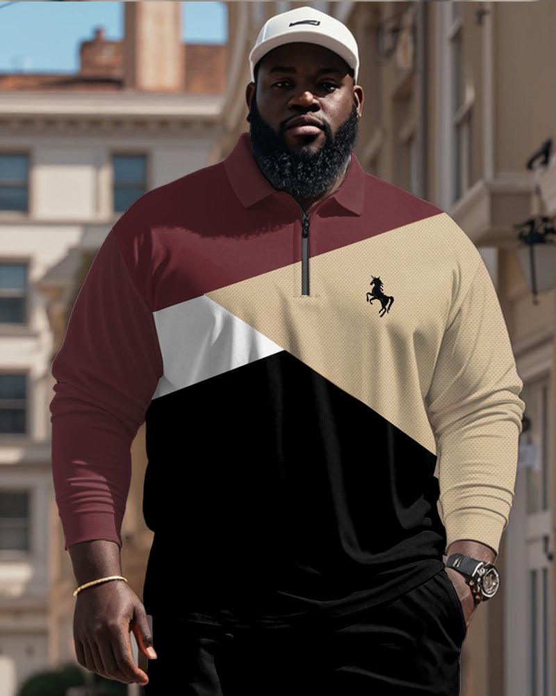 Big & Tall Black Khaki Colorblock Polo Pants Set for big men view 2