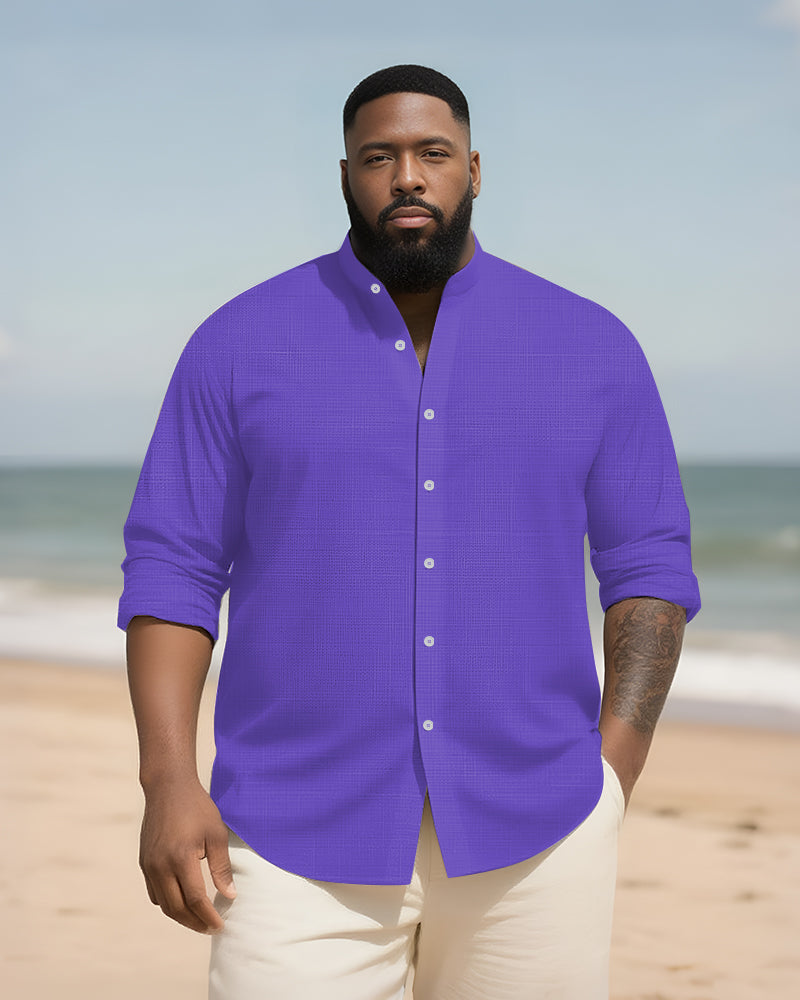 Big & Tall Solid Color Patchwork Long Sleeve Shirt for big men view 4