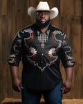 Big & Tall Western Denim Graphic Long Sleeve Shirt for big men