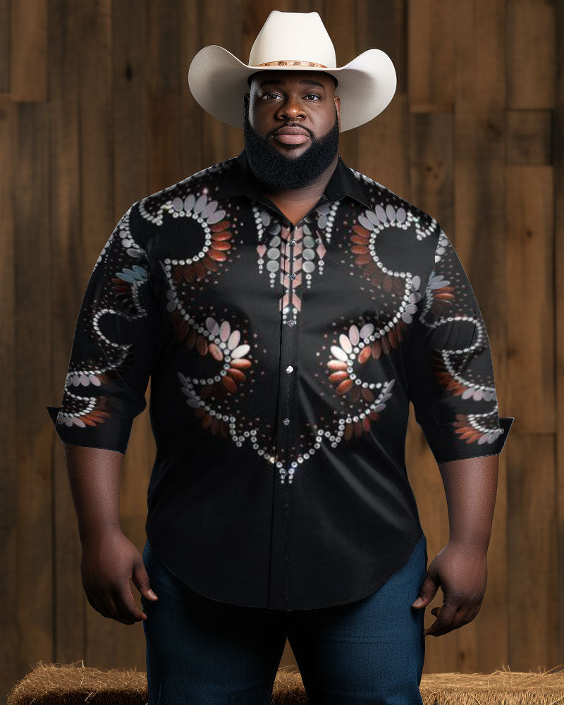 Big & Tall Western Denim Graphic Long Sleeve Shirt for big men