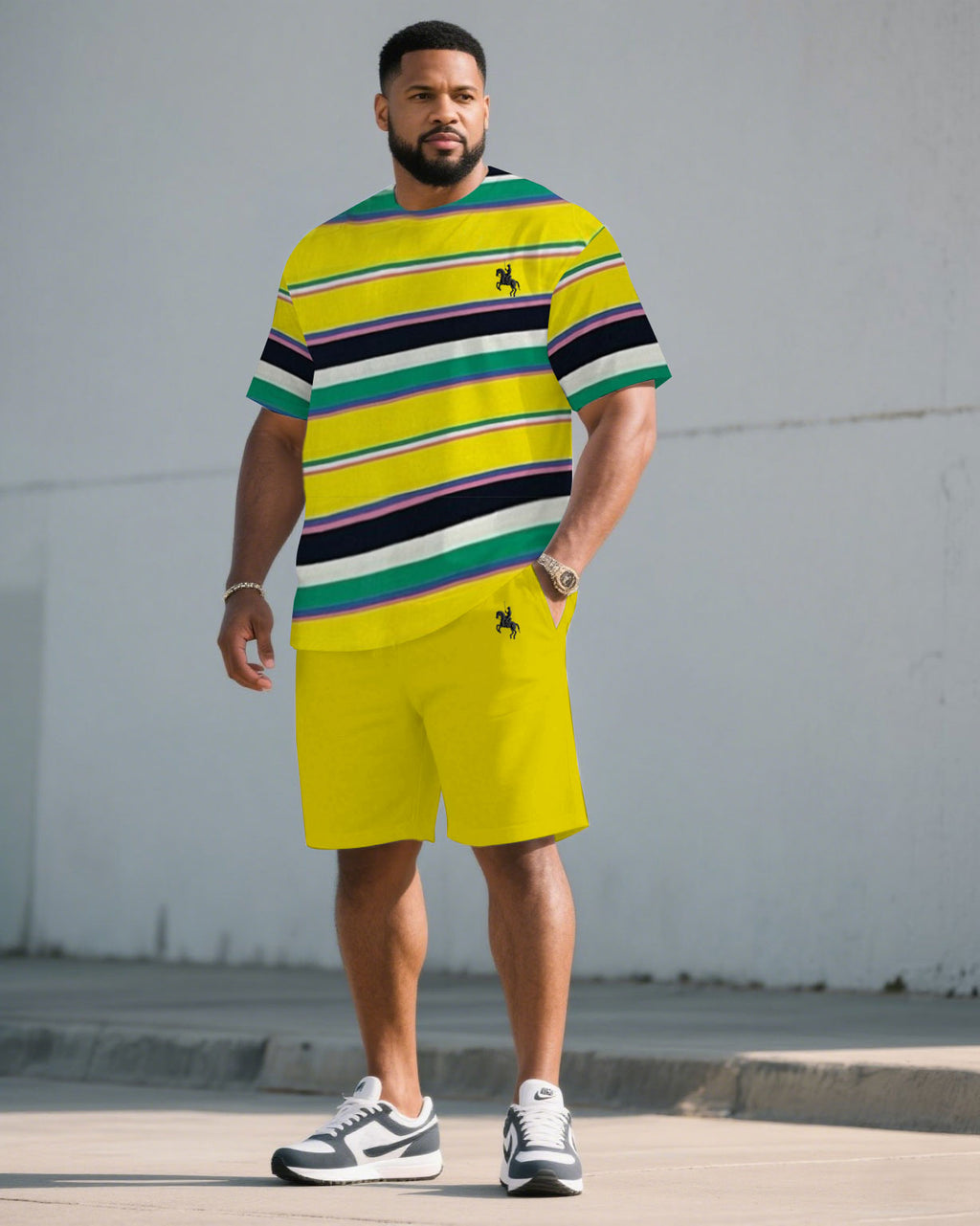 Big & Tall Striped T-Shirt Shorts Set for big men view 1