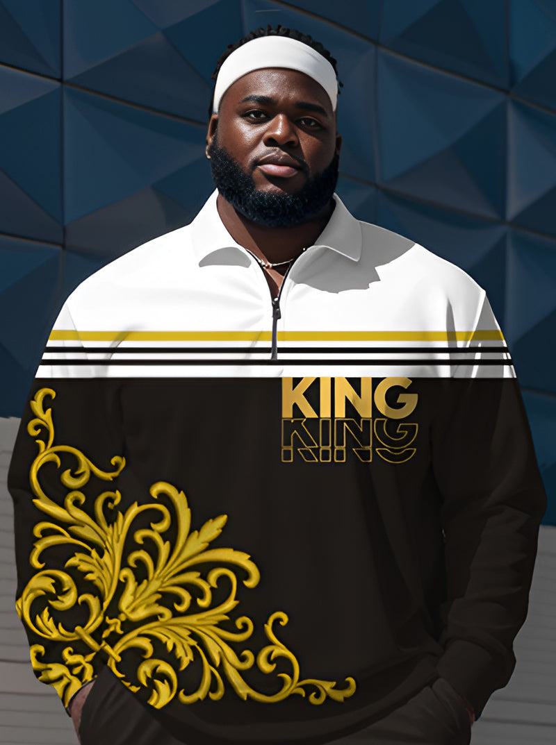 Big & Tall Black White Graphic Polo Pants Set for big men view 3