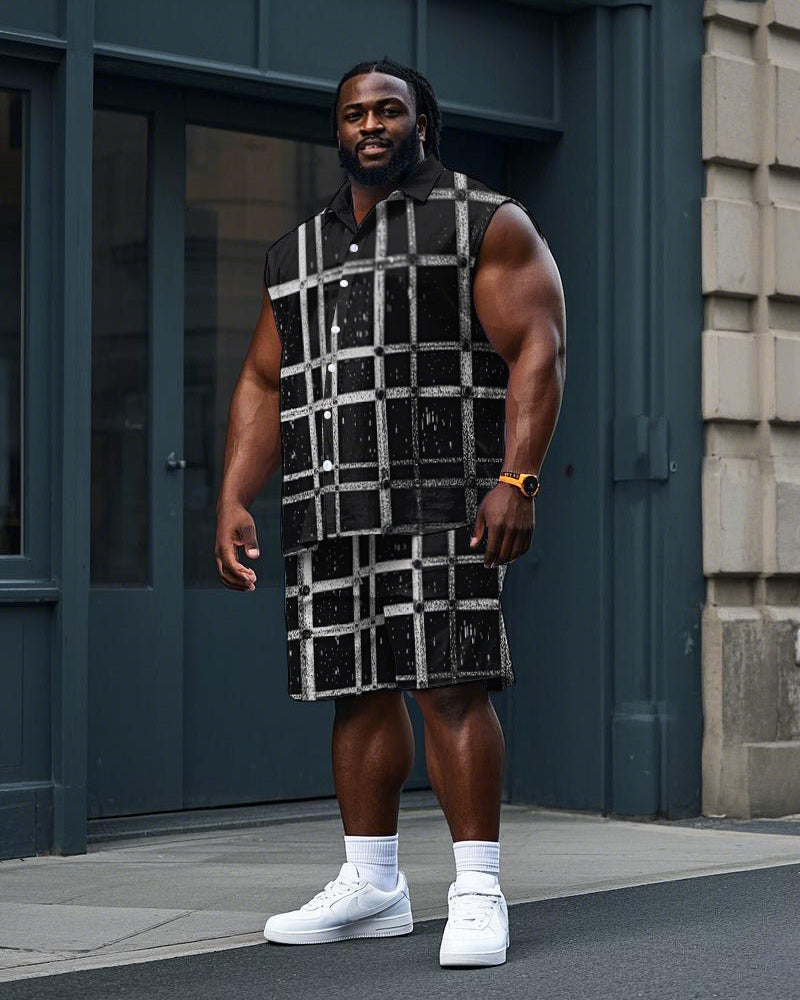 Big & Tall Plaid T-Shirt Shorts Set for big men view 1