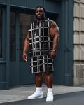 Big & Tall Plaid T-Shirt Shorts Set for big men view 1