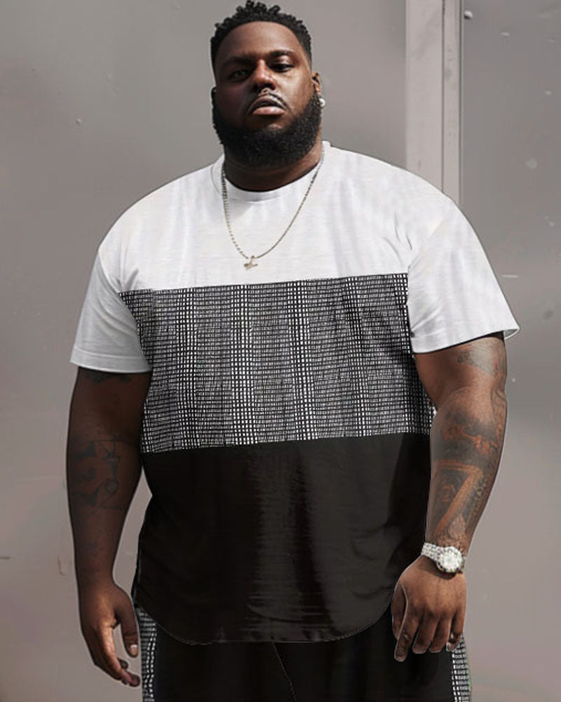 Big & Tall Plaid Patchwork T-Shirt Shorts Set for big men view 3