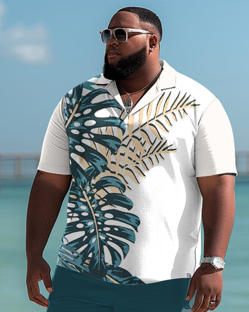 Big & Tall Hawaiian Tropical Graphic Polo Shorts Set for big men view 2