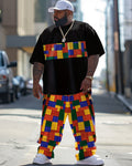 Big & Tall Patchwork Streetwear T-Shirt Pants Set for big men view 1