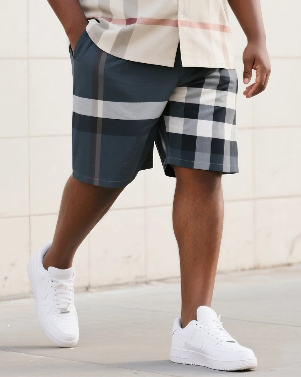 Big & Tall Gradient Plaid T-Shirt Shorts Set for big men view 3