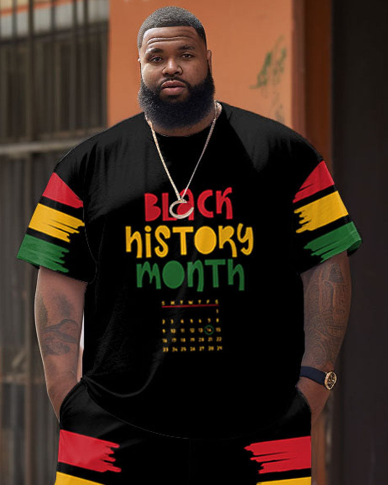 Big & Tall Black Juneteenth T-Shirt Shorts Set for big men view 3
