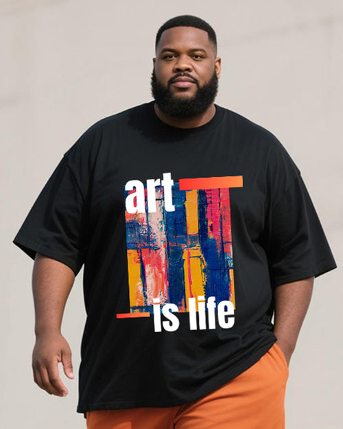 Big & Tall Orange Graphic Graffiti T-Shirt Shorts Set for big men view 2