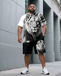 Big & Tall Black White Graphic T-Shirt Shorts Set for big men view 1