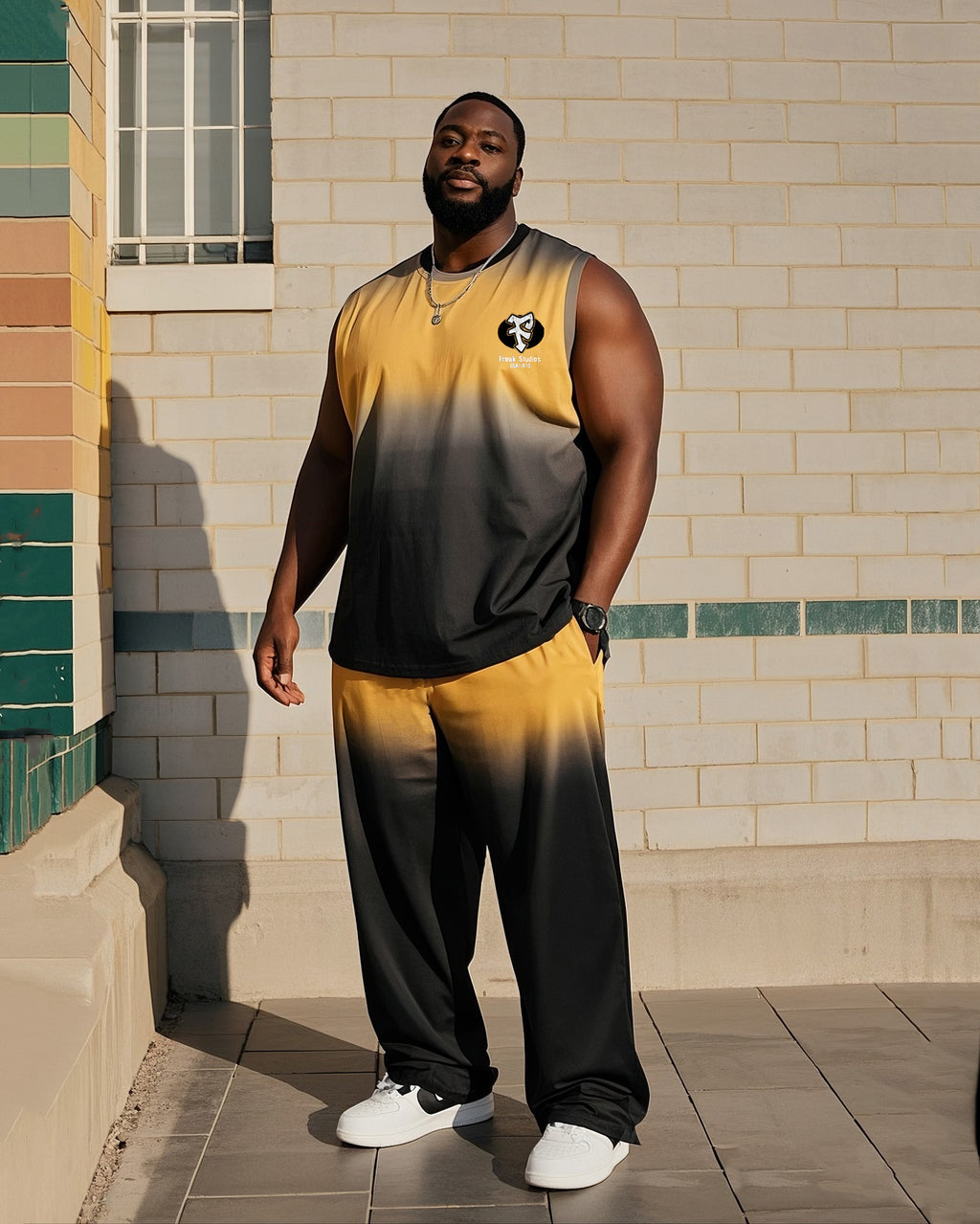 Big & Tall Black Gradient Vest Pants Set for big men view 1