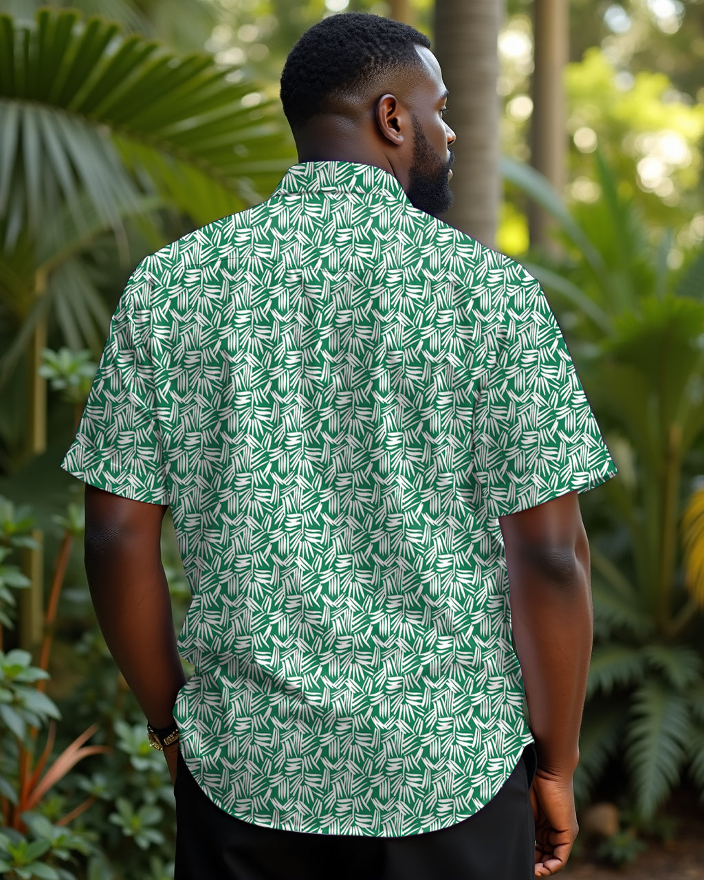 Big & Tall Green Geometric Short Sleeve Shirt for big men view 3