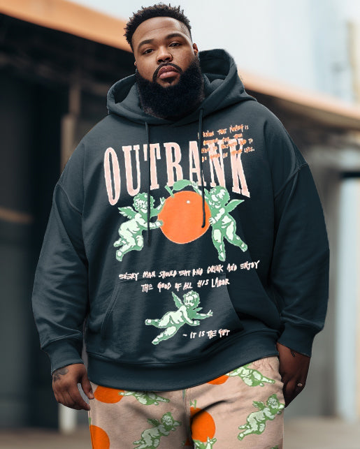 Big & Tall Orange Graffiti Streetwear Hoodie for big men view 2