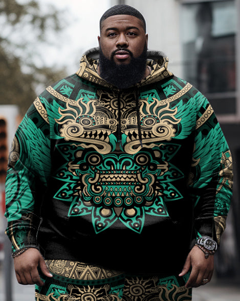 Big & Tall Green Graphic Hoodie Sweatpants Set for big men view 2