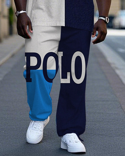 Big & Tall Blue Colorblock Graphic T-Shirt Pants Set for big men view 3