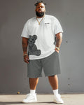 Big & Tall Brown Gray Streetwear T-Shirt Shorts Set for big men view 1