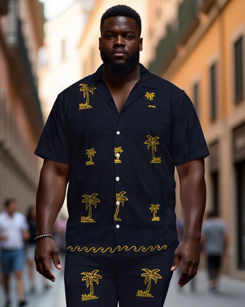 Big & Tall Black Hawaiian T-Shirt Shorts Set for big men view 3