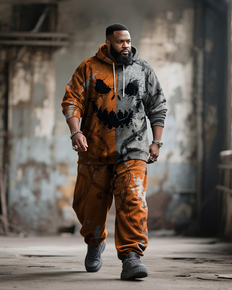 Big & Tall Orange Graphic Hoodie Sweatpants Set for big men view 1