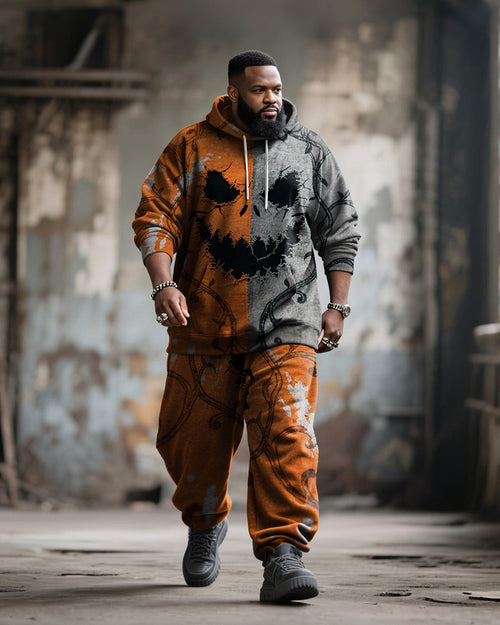 Big & Tall Orange Graphic Hoodie Sweatpants Set for big men view 1