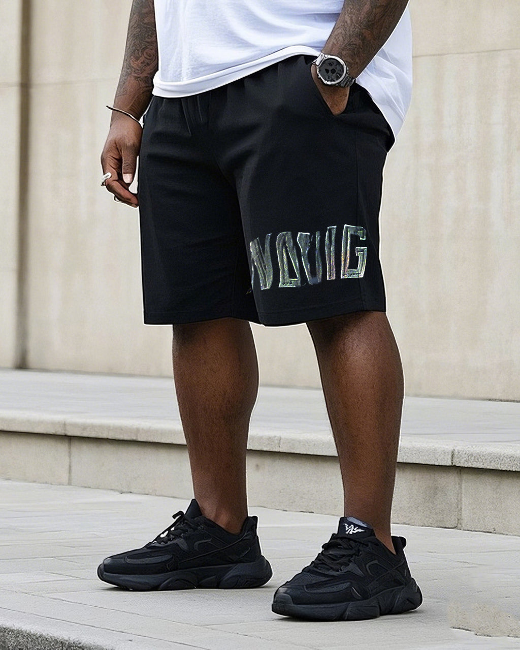 Big & Tall Graffiti Streetwear T-Shirt Shorts Set for big men view 3