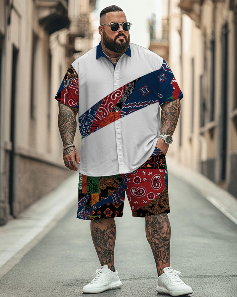 Big & Tall Colorblock Graphic T-Shirt Shorts Set for big men view 1