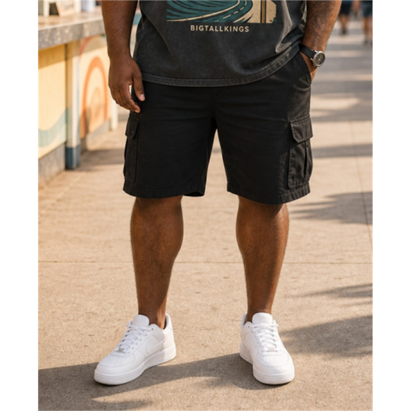 Big & Tall Colorblock Plaid T-Shirt Shorts Set for big men view 3